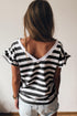 Striped V Neck Ruffle Sleeve Top